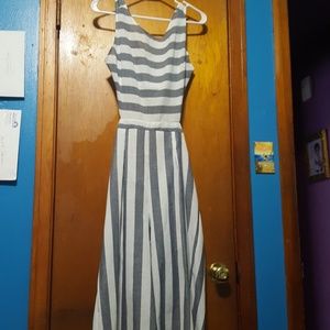 Women's sleeveless striped jumpsuit wide leg pants